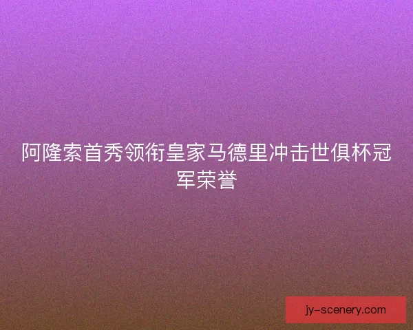 阿隆索首秀领衔皇家马德里冲击世俱杯冠军荣誉